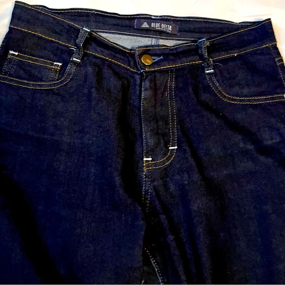 Blue Delta Custom Stretch Denim Womens Skinny Jeans 31.5 W Distressed Knee Dark - Picture 9 of 14